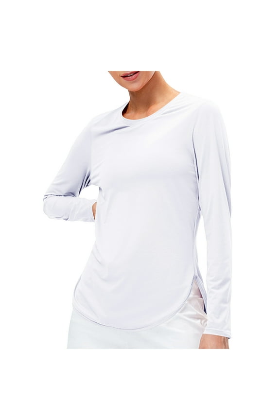 Solid T Shirts for Women Dressy Casual Long Sleeve Tee Loose Fit Crew Neck Tops Lightweight Spring Vacation Clothes White S