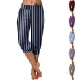 thumbnail image 1 of Yxbdin Striped Capri Pants for Women Plus Size Tummy Control Yoga Pant High Waisted Workout Leggings for Athletic Exercise Blue XXXL, 1 of 7