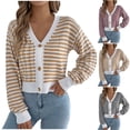 thumbnail image 1 of Yxbdin Striped Cropped Cardigan for Women Dressy Casual Knitted Cardigan Sweaters Comfy Button Down V Neck Fall Sweaters Long Sleeve Outerwear, 1 of 8