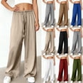 thumbnail image 1 of Yxbdin Wide Leg Palazzo Pants for Women Baggy Smooth Satin Long Pants Loose Drawstring Waisted Straight Trousers Lightweight Casual Pants Khaki XL, 1 of 9