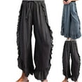 thumbnail image 1 of Yxbdin Wide Leg Pants for Women Trendy Ruffle Trim Long Pants High Elastic Drawstring Waist Fashion Clothing Comfortable Loose Fit Lounge Pants, 1 of 8
