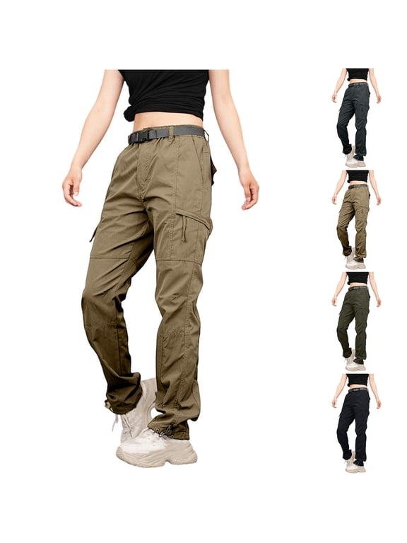 Windproof Hiking Pants for Women Plus Size Waterproof Cargo Pants with Pockets Athletic Fitness Gym Pants Lightweight Long Trousers with Belt