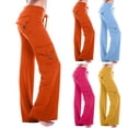thumbnail image 1 of Yxbdin Womens Bell Bottom Long Pants Drawstring Low Rise Cargo Pants Slim Fit Fashion Clothing with Pockets Comfortable Casual Daily Wear, 1 of 6