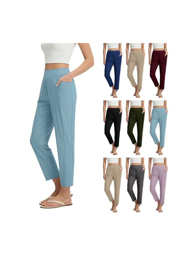 Womens Business Dress Pants Tummy Control High Waisted Cropped Pants with Pockets Dressy Office Slacks Blazer Pants