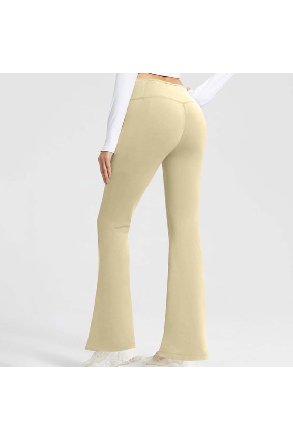 Womens Butt Lifting Leggings Flare Tummy Control Bootcut Yoga Pants High Waisted Stretchy Pant Athletic Naked Leggings Beige M