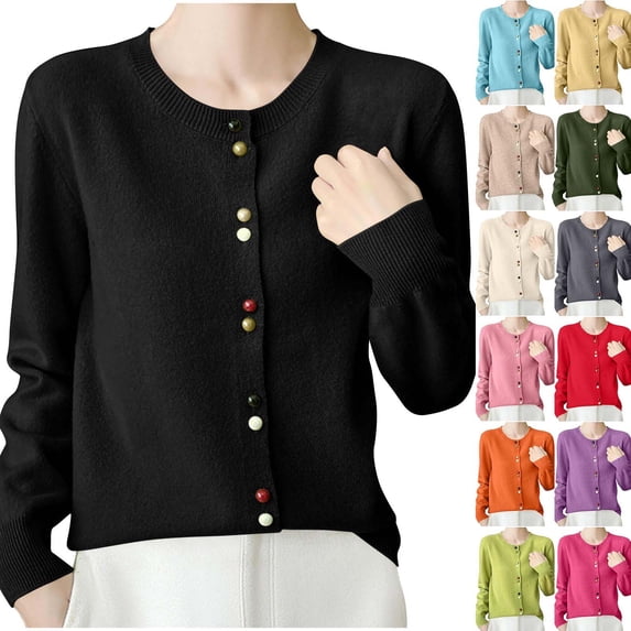 Yxbdin Womens Cardigan Sweaters Lightweight Crew Neck Button Up Fall Sweaters Classic Long Sleeve Fashion Clothing 2026 Dressy Casual Going Out Tops