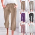 thumbnail image 1 of Yxbdin Womens Cotton Linen Plus Size Capri Pants with Pockets Striped Drawstring Elastic High Waisted Pant Dressy Casual Fashion Trousers Black M, 1 of 8
