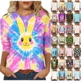 thumbnail image 1 of Yxbdin Womens Cute Bunny Shirts Plus Size 3/4 Sleeve T Shirts Crew Neck Rabbit Graphic Tee Funny Easter Eggs Print Tops Sky Blue XL, 1 of 7