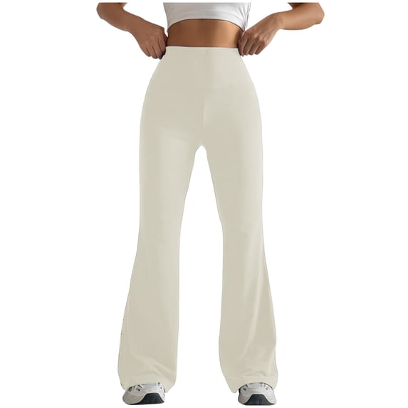 Yxbdin Womens Flare Yoga Pants High Waisted Tummy Control Leggings Stretchy Butt Lifting Bootcut Pant for Gym Beige L