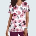 thumbnail image 1 of Yxbdin Womens Graphic Scrub Tops Short Sleeve V Neck Nursing Uniform Shirts Loose Fit Vintage Floral Print Scrub Shirt with Pockets Pink S, 1 of 5