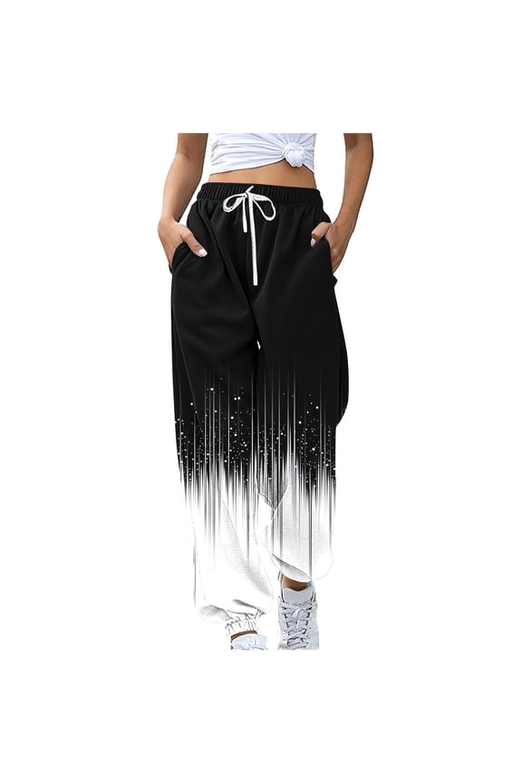 Womens Graphic Sweatpants Trendy Gradient Spring Jogger Pants Elastic Waist Cinch Bottom Trousers Loose Drawstring Sports Pants Comfy Casual Long Pant Black S