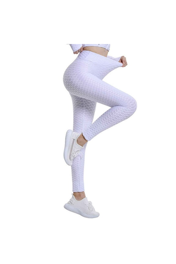 Womens High Waisted Leggings Tummy Control Butt Lifting Yoga Pants Stretchy Active Pant White M