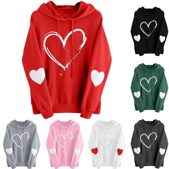Yxbdin Womens Plus Size Hoodies Lightweight Heart Print Sweatshirts Long Sleeve Tops Comfort Loose Fit Fall Clothes with Kangaroo Pocket
