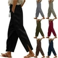 thumbnail image 1 of Yxbdin Womens Linen Wide Leg Casual Pants Trendy Elastic Waist Drawstring Side Slit Pants Loose Fit Comfy Spring Trousers with Pocket Green S, 1 of 6