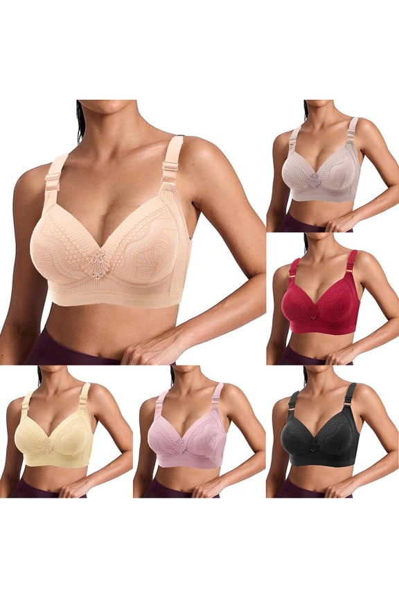 Womens Plus Size Lace Bra Adjustable Strap Bras Full Coverage Supportive Bralettes Comfortable Wireless Bralette for Large Bust L