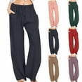 thumbnail image 1 of Yxbdin Womens Plus Size Linen Pants Casual Straight Wide Leg Pleated Pants Elastic High Waisted Drawstring Trousers with Pocket Coffee XXL, 1 of 6