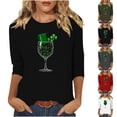 thumbnail image 1 of Yxbdin Womens St Patricks Day T Shirts 3/4 Sleeve Hat Wine Glass Graphic Tees Holiday Crew Neck Shirt Irish Shamrock Tops Black XL, 1 of 8