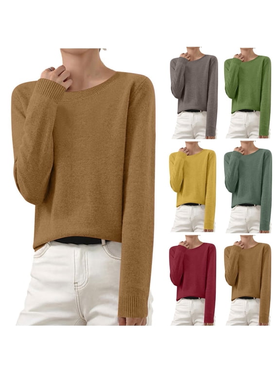 Womens Sweaters Petite Long Sleeve Fall Tops Slim Fitted Sweater Tops Comfy Crewneck Pullover Comfortable Going Out Winter Clothes M