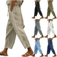 thumbnail image 1 of Yxbdin Womens Wide Leg Linen Pants Trendy Lace Embroidered Long Pants Loose Drawstring Waisted Trousers Vacation Casual Pants Blue M, 1 of 9