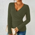 thumbnail image 1 of Yxbdin Wrap V Neck Long Sleeve Blouses for Women Dressy Casual Ribbed Shirts Slim Fit Solid Tops Green XL, 1 of 5