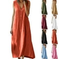 thumbnail image 1 of Yxdbin Womens Linen Sundress Plus Size Sleeveless Button V Neck Maxi Dress Loose Fit Vacation Casual Dresses Elegant Flowy Long Frocks Black XXXL, 1 of 7