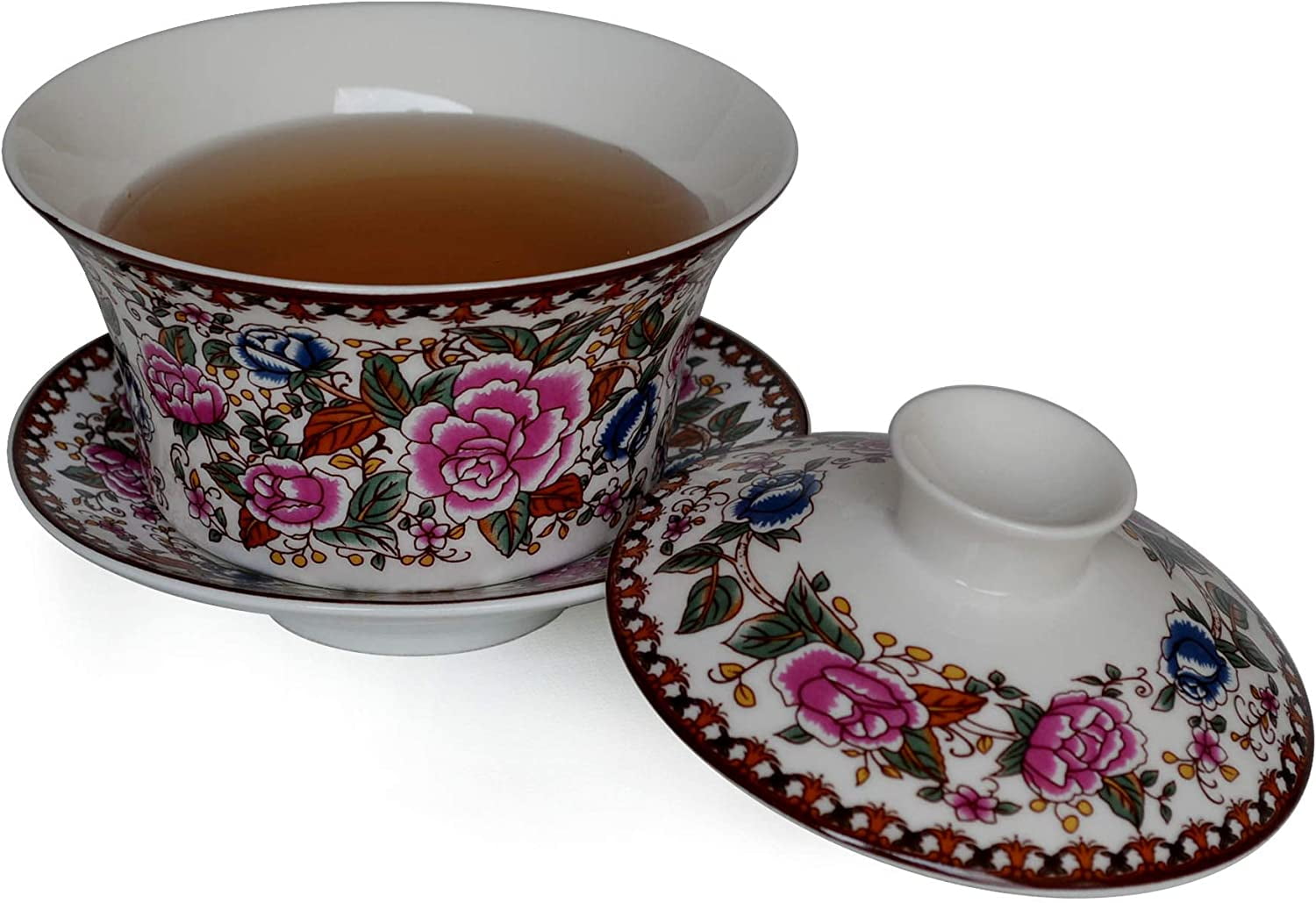 YBK Tech 200ml (6.8oz) Traditional Chinese Gaiwan - Porcelain Tea Cup With Lid & Saucer Set