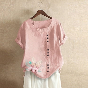 Yxnmud Fashion Women Summer Loose Print Round-Neck T-Shirt Short Sleeve Casual Blouse Tops