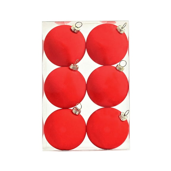 Yxnmud Red 6 Pcs Velvet Christmas Balls Flocked Christmas Tree Ornaments Plastic Balls Xmas Decorative Hanging Ornaments Christmas Tree Decoration 2.4 Inch