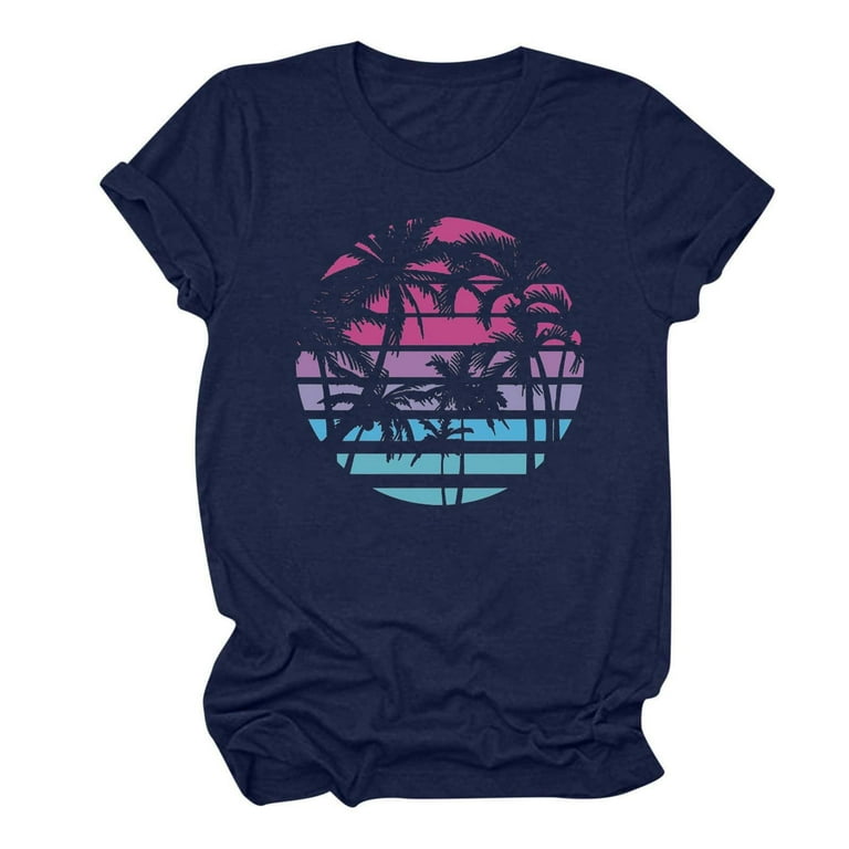 Yxnmud Summer Beach Printed T-shirt With Round Neck And