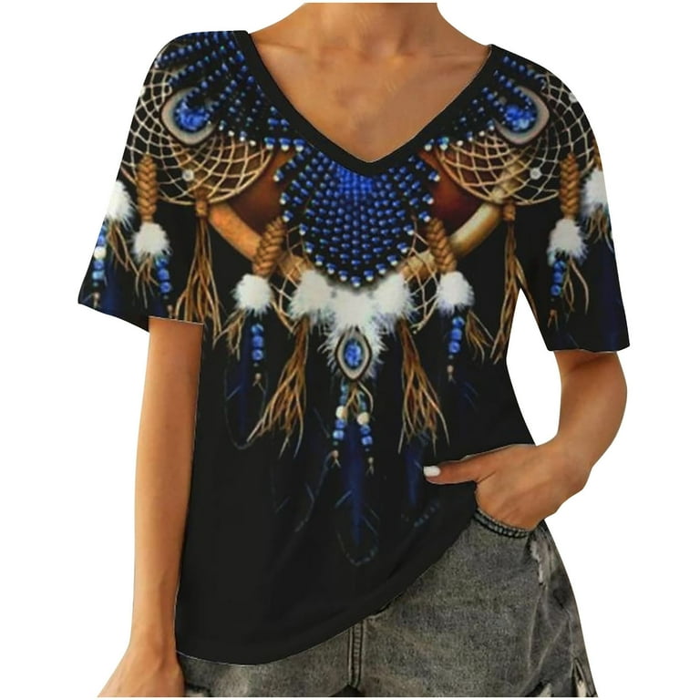 Casual Print Feathers Printing V Neck Tops(7 Colors) Casual Print Feathers Printing V Neck Tops(7 Colors)