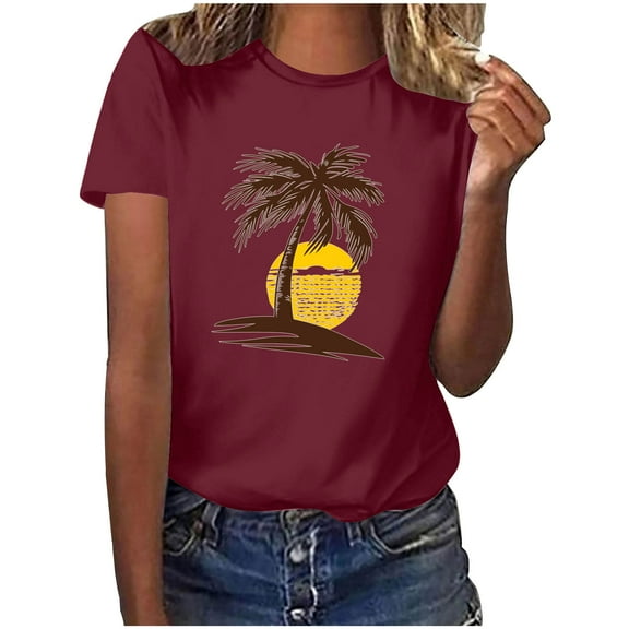 Yxnmud Women's Fashion Crewneck Printed Short Sleeve T-shirt Casual Loose Shirt Tops