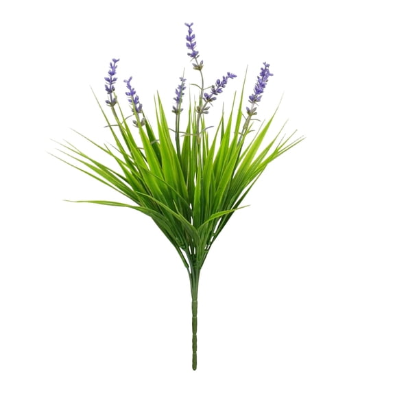 Yxwen 1 Bundles Artificial Plants Outdoor Fake Monkey Grass Lavender, Artificial Plants Outdoor Monkey with Flowers for Pot Plant Decor for Window Garden Patio Hanging Planter Front Porch
