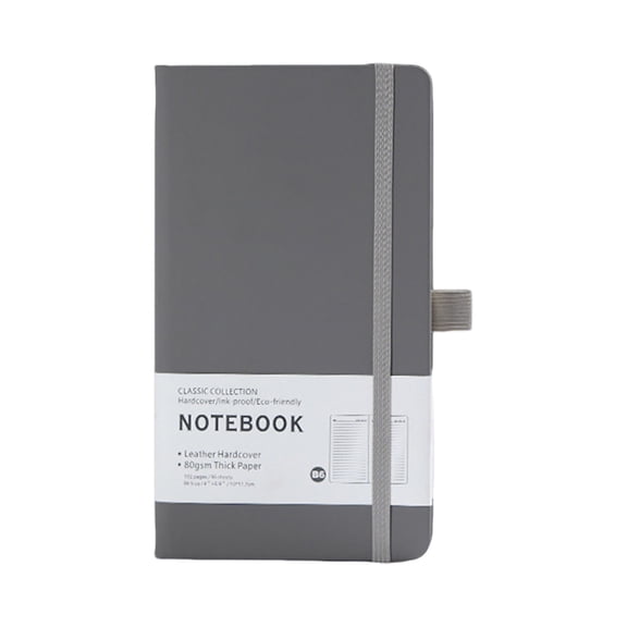 Yxwen B6 Hardcover Notebook 200 Pages, Lined Journal with Thick Paper, Pocket Notebook with Elastic Closure for Schǒ-ǒl Office Travel, Gray