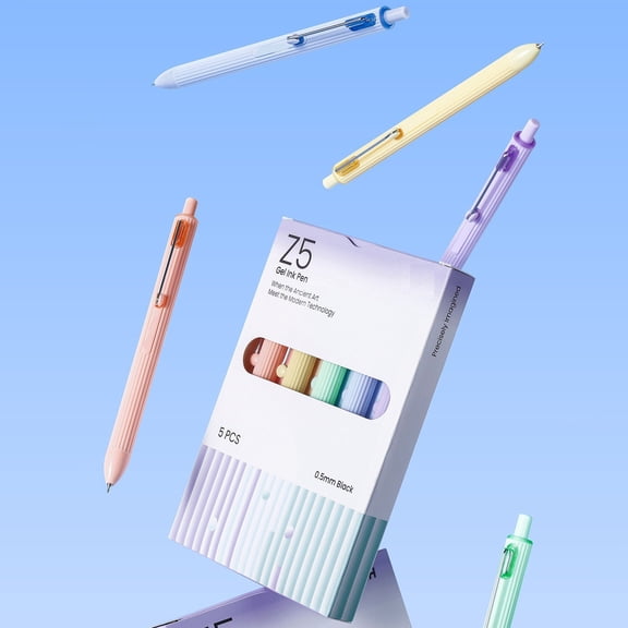 Yxwen Macaron Gel Pens 1/2/5 Pack, 0.5mm Color Blocking Pens with Rolling Clip, Cute Quick Dry Black Ink Pens Fine Point Smooth Writing, Retractable Gel Pens for Journaling Note Taking Office Schǒ-ǒl