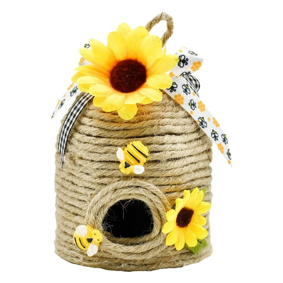 Yxwen Sunflowers Bee Hive Decor, 1 Pack Farmhouse Honey Comb Bee House Decorations, Spring Summer Rustic Sunflowers Bees Themed Decorations for Home, Farmhouse Bees Kitchen Table Tiered Tray Decor