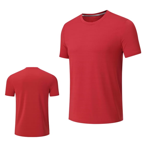 Yyeselk Athletic T-Shirt for Men Short Sleeve Moisture Wicking T Shirts Gym Running Workout Crew Neck Lightweight Breathable Tee Shirts Red M