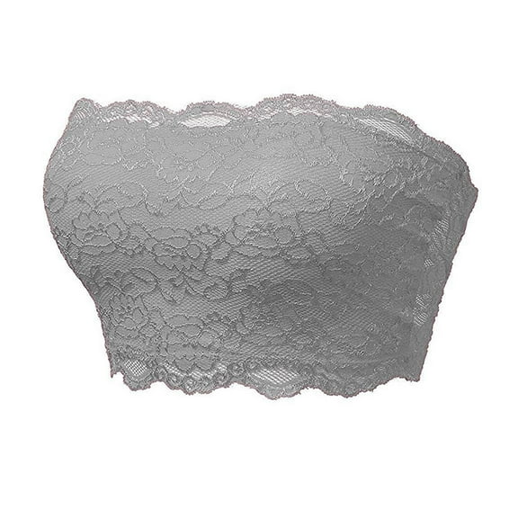 Yyeselk Bandeau Bra for Women Lace Floral Push Up Strapless Bralettes Stretchy Wireless Comfort Sexy Tube Top Seamless Bras for Women Gray M