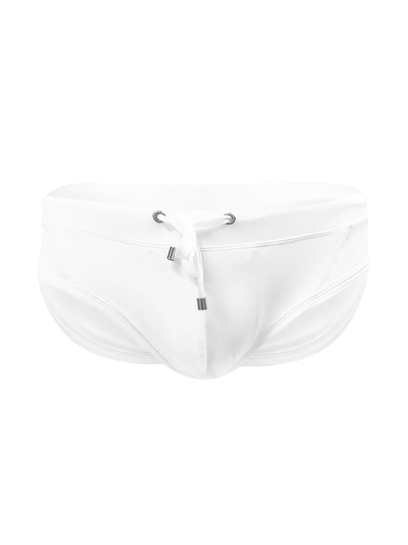 Basic Classic Fit Swim Briefs for Men Bikini Swimwear Triangle Swimsuit Bottoms Low Rise Stretch Underwear with Drawstring White XXL