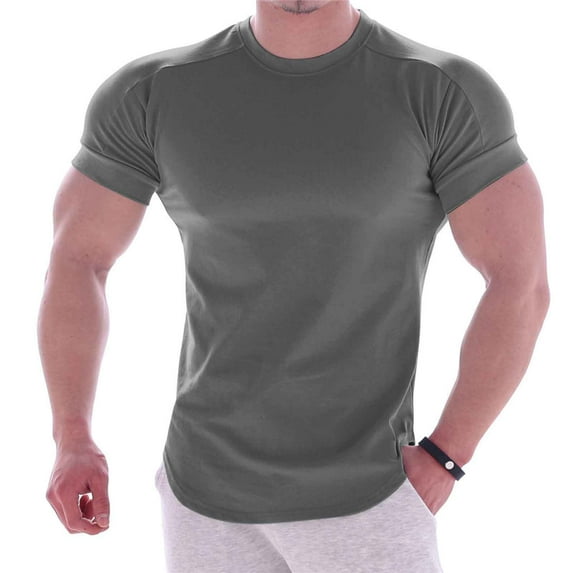 Yyeselk Big And Tall Tshirt for Men Short Sleeve Casual Comfy Solid Color Stretchy Tees Shirts Crew Neck Quick Dry Simple Basic Workout Athletic Pullover Tops Dark Gray M