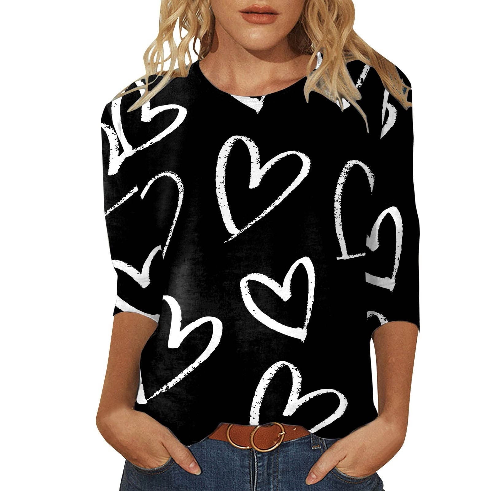 Yyeselk Blouses for Women Heart Printed Valentine's Day Comfy Tunic T