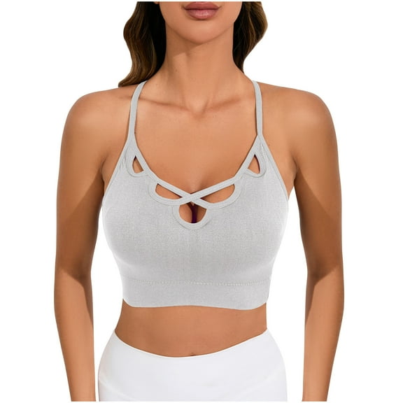 Yyeselk Bras for Women Crisscross Front Full Coverage Sports Bra Push Up Spaghetti Strap Breathable Sexy Soft Comfortable Bra Gray L