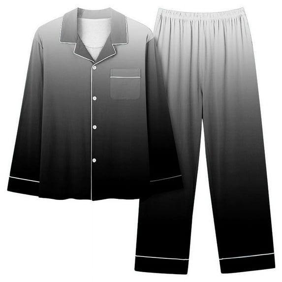 Yyeselk Button Up Pajamas for Women 2 Piece Gradient Printed Lounge Set Casual Trendy Long Sleeve Notch Collar Blouses and Long Pants Nightwear Matching Set Black XXXL