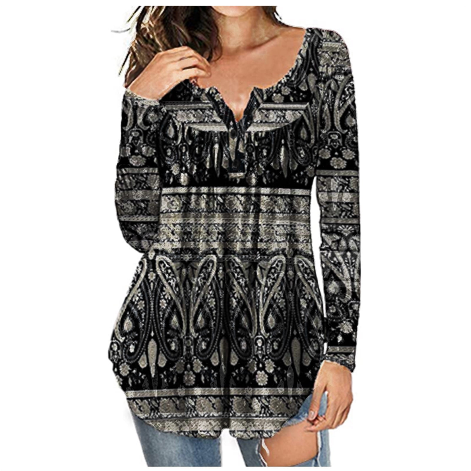 Yyeselk Casual Womens Tunic Tops for Leggings Leisure Ethnic Floral