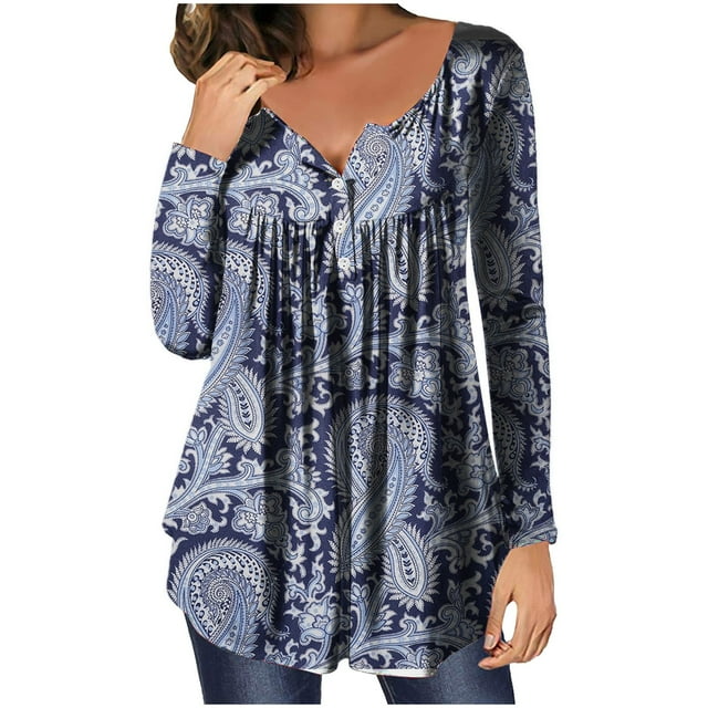 Yyeselk Casual Womens Tunic Tops for Leggings Leisure Ethnic Floral