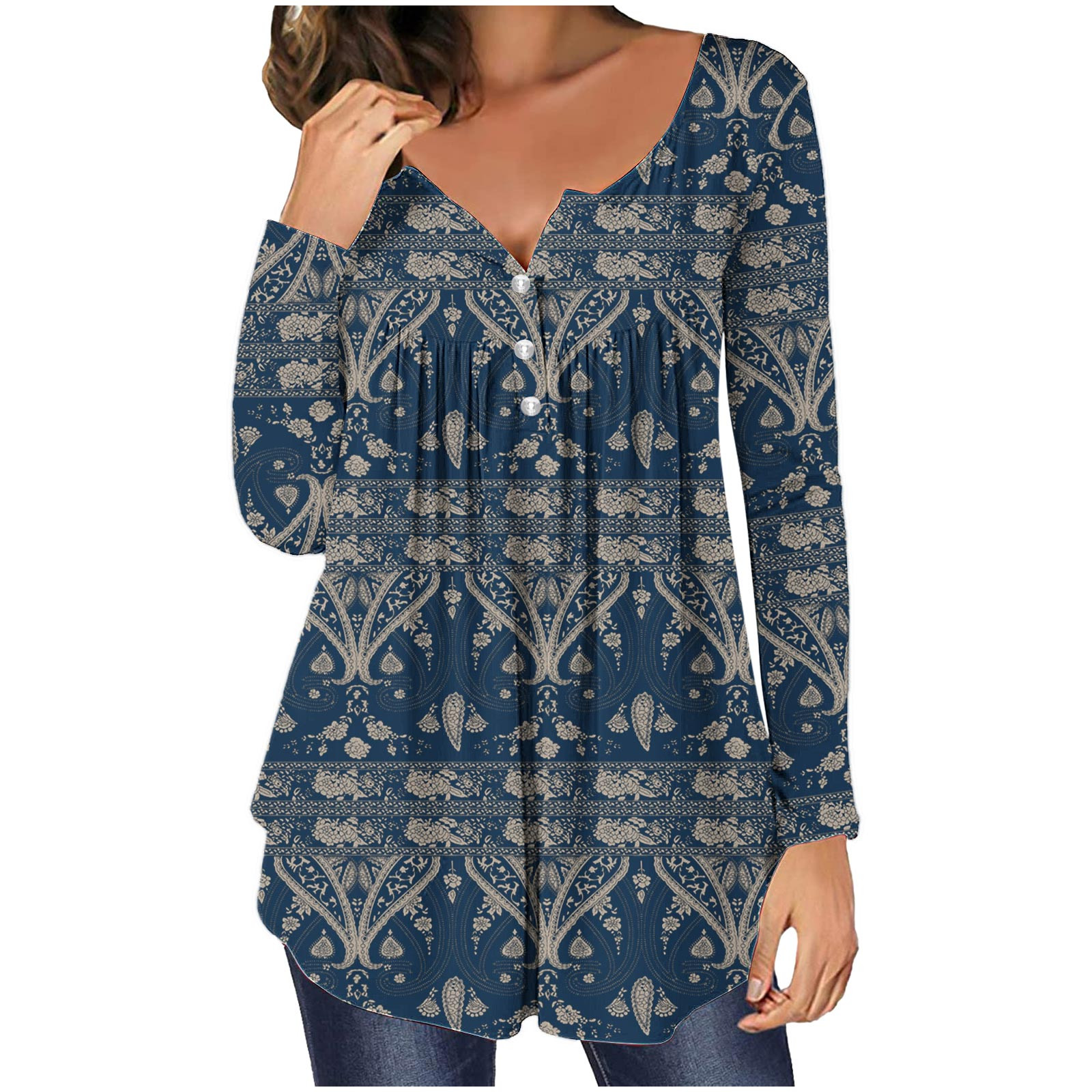 Yyeselk Casual Womens Tunic Tops for Leggings Leisure Ethnic Floral