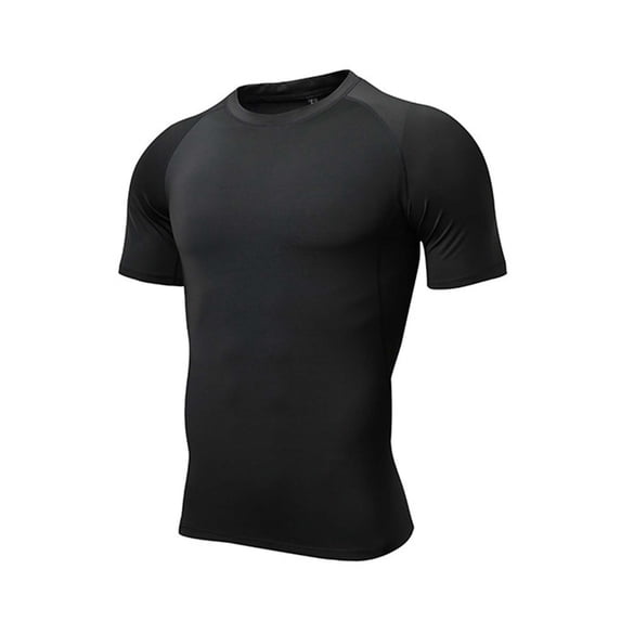 Yyeselk Compression Shirts for Men Stretch Short Sleeve Color Block Athletic Workout Shirts Quick Dry Sports Undershirts Gym Tops Black XXXL