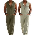 thumbnail image 1 of Yyeselk Cotton Linen Hooded Jumpsuit for Men Sleeveless V Neck Button Down Wide Leg Loose Fit Lightweight Casual Overall with Multi Pockets Brown XL, 1 of 6