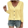 thumbnail image 1 of Yyeselk Fall Tops for Women 2023 Crochet Eyelet Tees for Women Lace V Neck Work Shirts Summer Ruffled Long Sleeve T-Shirt Button down Blouses Yellow XXL, 1 of 6
