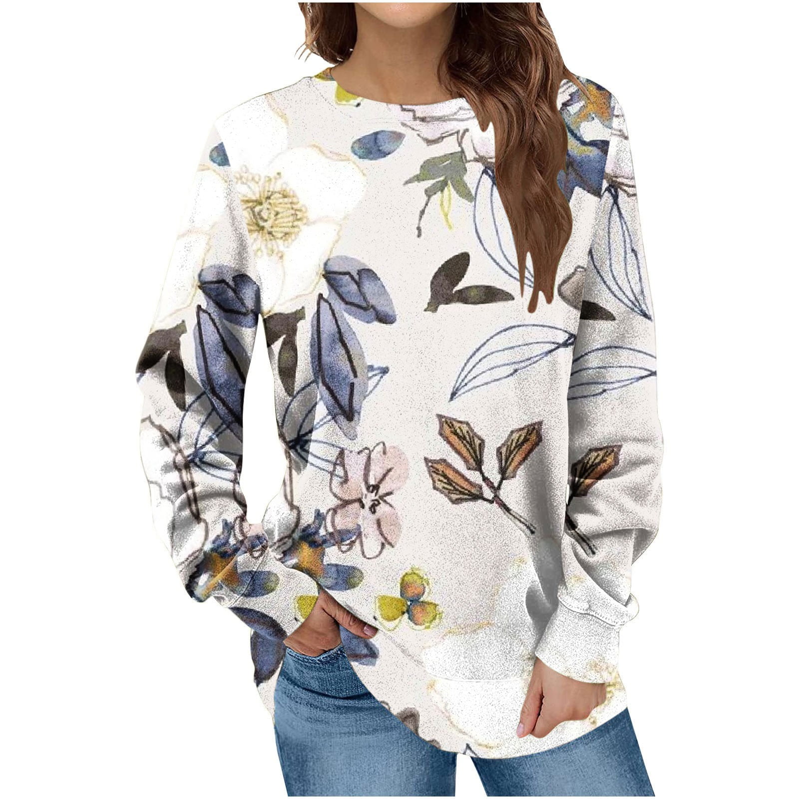 Workout Tops for Women 2023 Fall Fashion Trendy Long Sleeve  Crew Neck Pullover Casual Dressy Floral Printed Sweatshirt Purple:  Clothing, Shoes & Jewelry