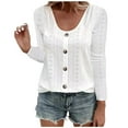 thumbnail image 1 of Yyeselk Fall Tops for Women 2023 Crochet Eyelet Tees for Women Lace V Neck Work Shirts Summer Ruffled Long Sleeve T-Shirt Button down Blouses White M, 1 of 6